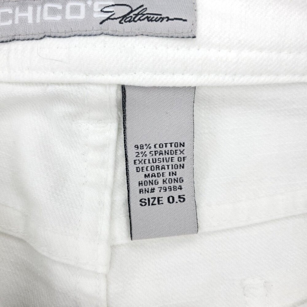 Chicos Platinum Jeans Womens 0.5 (US 6 /S) White Cecile OCP Sequin Strech Capri - Picture 5 of 11